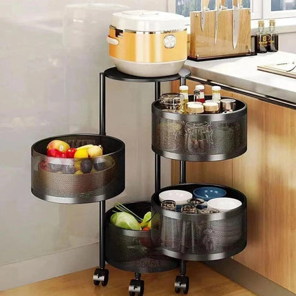 Rotating Kitchen Storage Trolley with Wheels – Multi-Layer Organizer Cart