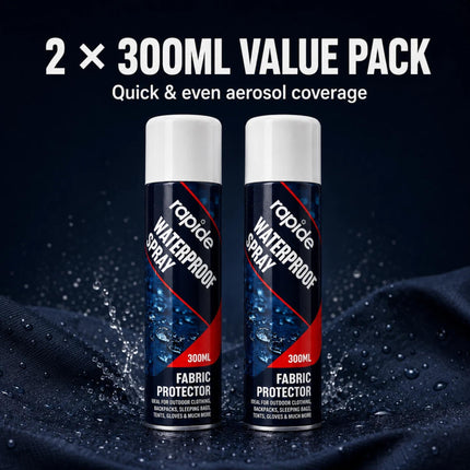 Waterproof Spray Fabric Protector Aerosol 300ml Water Repellent Treatment Shoes Clothing Jacket Tent Outdoor Gear Protector Pack of 1 or 2