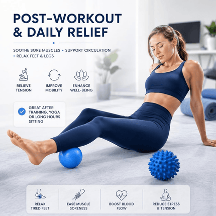 Massage Ball Set Blue 6.1cm & 7cm Deep Tissue Trigger Point Lacrosse Spiky Balls for Muscle Recovery Gym Yoga