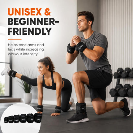 Black Ankle Wrist Weights Pair Adjustable Straps for Walking Running Yoga Gym Fitness Training 0.5kg-3kg