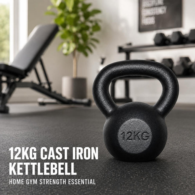 12KG Kettlebell Cast Iron Weight, Home Gym Strength Training Equipment for Full Body Workout, Swings, Squats, Deadlifts, Core Fitness Men & Women