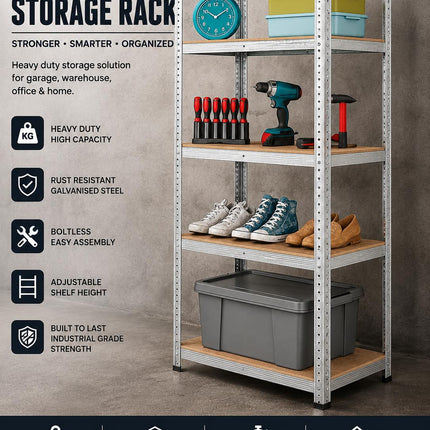 5 Tier Heavy Duty Storage Rack with Adjustable Shelves Durable Sturdy Galvanised Steel Shelving Unit for Home Garage Office Industrial Warehouse Organiser High-Quality Household Storage Solution for Maximum Efficiency