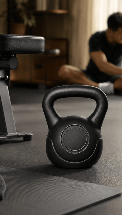 20KG Kettlebell Fitness Weight, Black Vinyl Coated Cement Home Gym Workout Weight with Ergonomic Handle