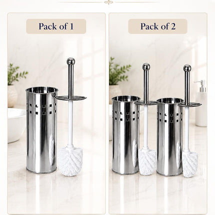 Toilet Brush With Holder Stainless Steel Bathroom WC Cleaning Brush Freestanding Silver White 38cm