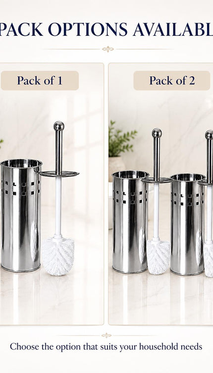 Toilet Brush With Holder Stainless Steel Bathroom WC Cleaning Brush Freestanding Silver White 38cm