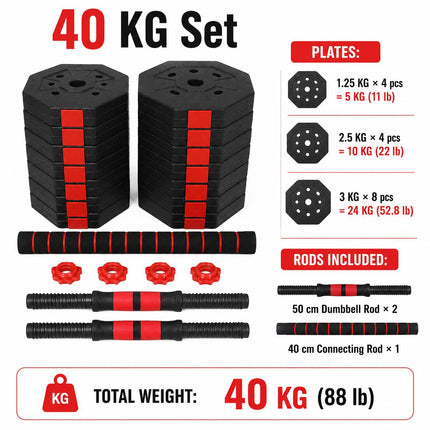 Adjustable Octagonal Dumbbell Set-Red