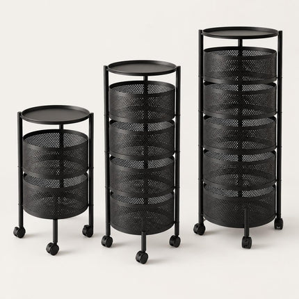 Rotating Kitchen Storage Trolley with Wheels – Multi-Layer Organizer Cart