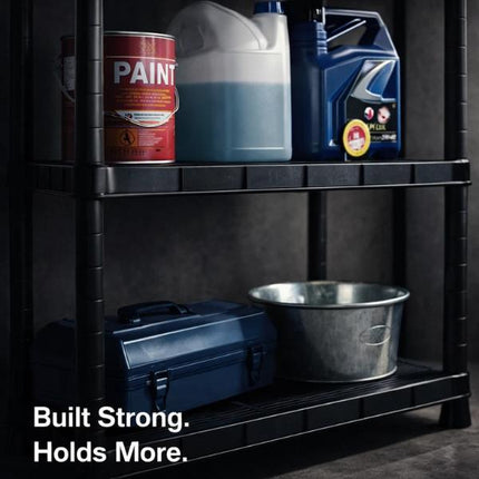Plastic 4/5 Tier Storage Rack Freestanding Garage Shelving Unit Durable Utility Shelf Organizer for Shed Home & Warehouse Strong Multi-Purpose Rack for Tools & Boxes Easy Assembly