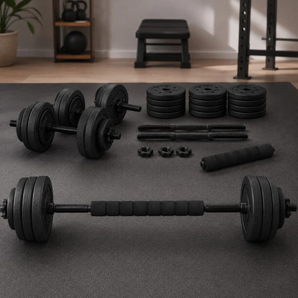 20KG Adjustable Dumbbell & Barbell Set | Home Gym Weight Set with Connecting Rod, Spin Lock Collars & Weight Plates