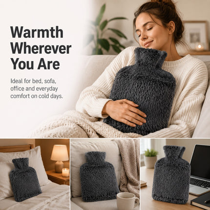 2L Extra Long Hot Water Bottle with Soft Plush Cover, Reusable Long Hot Water Bag for Bed, Sofa & Everyday Home Use