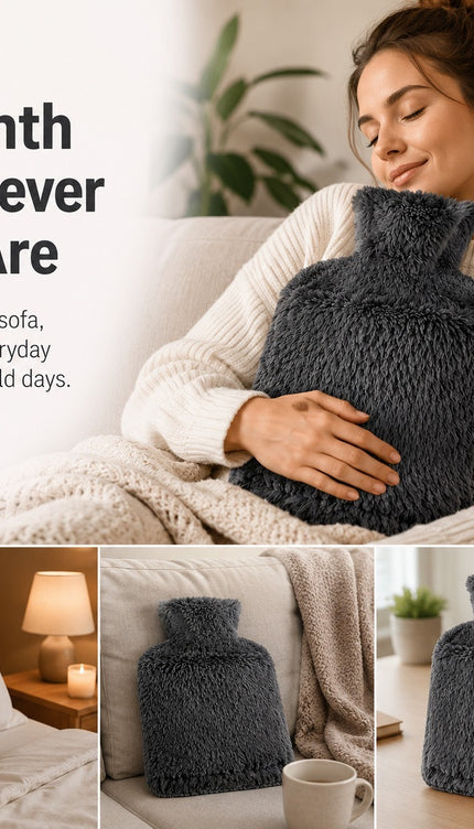 2L Extra Long Hot Water Bottle with Soft Plush Cover, Reusable Long Hot Water Bag for Bed, Sofa & Everyday Home Use