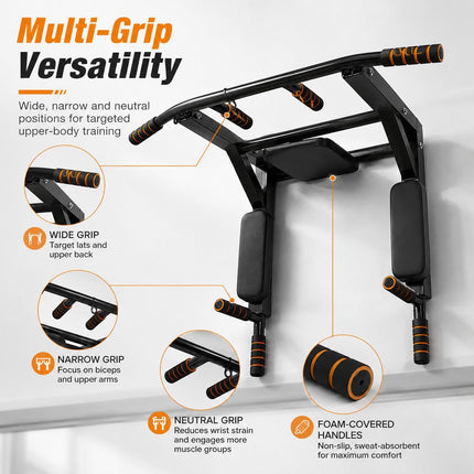 Wall Mounted Pull Up Bar Chin Up Dip Station Heavy Duty Multifunctional Home Gym Strength Training Equipment