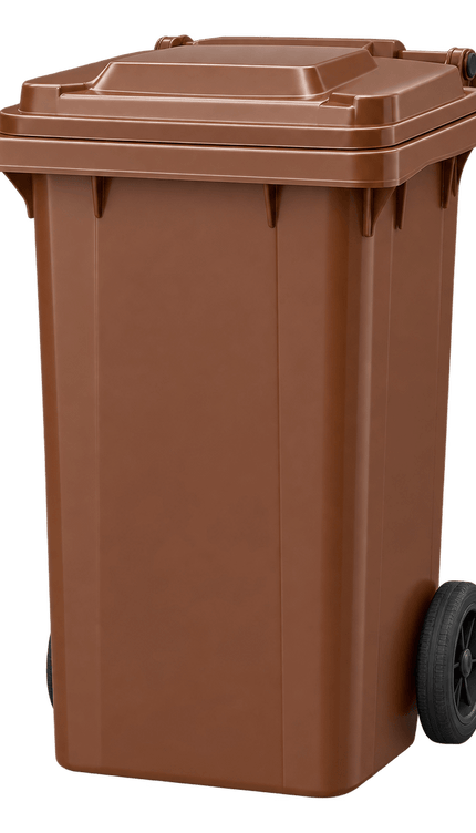 100L Brown Wheelie Bin with Lid & Wheels Outdoor Plastic Rubbish Dustbin