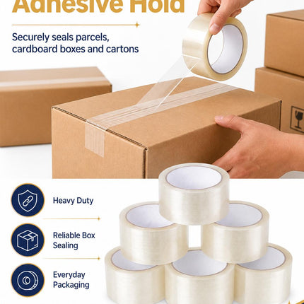 Clear Parcel Tape 48mm x 66m 6 Rolls Strong Heavy Duty Adhesive Box Packing Tape