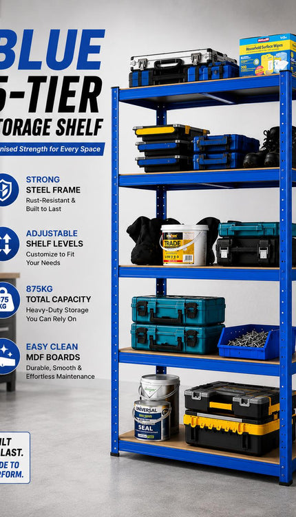 5-Tier Storage Rack with Adjustable Shelves Galvanized Steel Frame BLUE SILVER