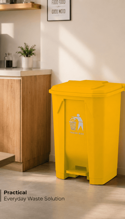 80L Yellow Pedal Dustbin with Lid, Large Plastic Waste Bin, Hands-Free Foot Pedal Trash Can, PP5 Rubbish Container for Kitchen, Office, Bathroom & Workplace