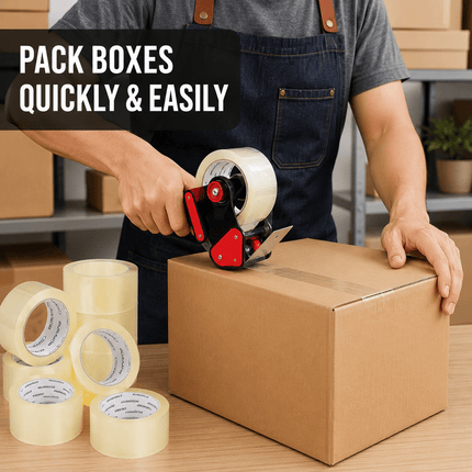 Packing Tape with Dispenser Gun, 6 Rolls 48mm x 66m Strong Parcel Tape for Boxes, Cartons, Moving, Shipping & Storage, Clear