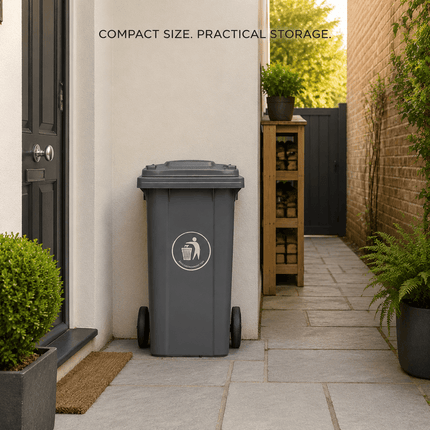 100L Grey Wheelie Bin with Lid, Rubber Wheels & Push Handle, Heavy Duty HDPE Wheeled Rubbish Bin for Home, Garden, Garage & Workplace, 74 × 53 × 45 cm