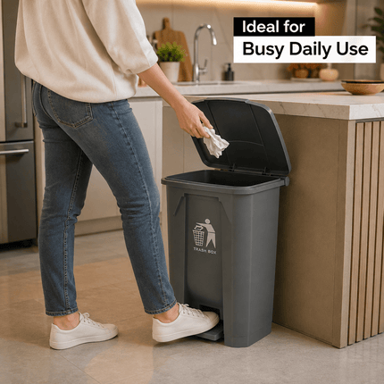 80L Grey Pedal Dustbin with Lid, Large Capacity PP5 Plastic Waste Bin, Foot Operated Rubbish Container for Kitchen, Office, Bathroom, Home & Commercial Use