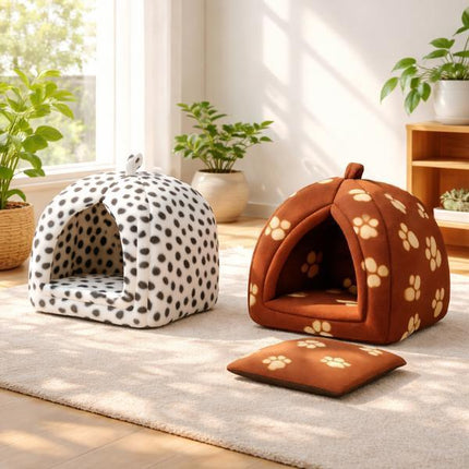 Igloo Pet Bed Cat Bed Kitten Dog Bed Fleece Pyramid Pet House Cozy Washable Warm Cat Cave Pet Tent for Small Animals