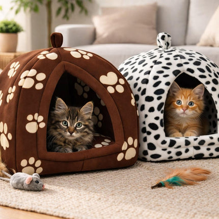 Igloo Pet Bed Cat Bed Kitten Dog Bed Fleece Pyramid Pet House Cozy Washable Warm Cat Cave Pet Tent for Small Animals