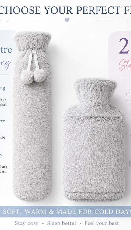 Hot Water Bottle 2L & Extra Long 2.2L with Soft Faux Fur Fleece Cover Reusable Winter Bed Warmer for Neck, Back, Stomach, Hands & Feet  Drinkware Portable Bottle