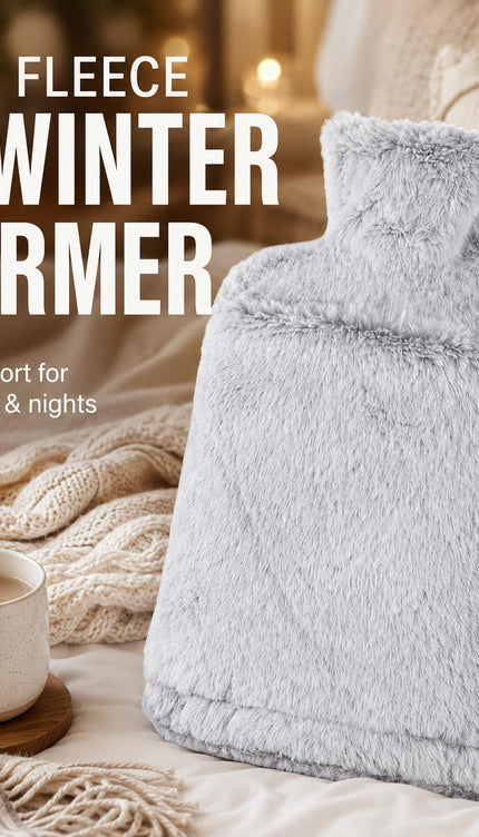 Hot Water Bottle 2L & Extra Long 2.2L with Soft Faux Fur Fleece Cover Reusable Winter Bed Warmer for Neck, Back, Stomach, Hands & Feet  Drinkware Portable Bottle