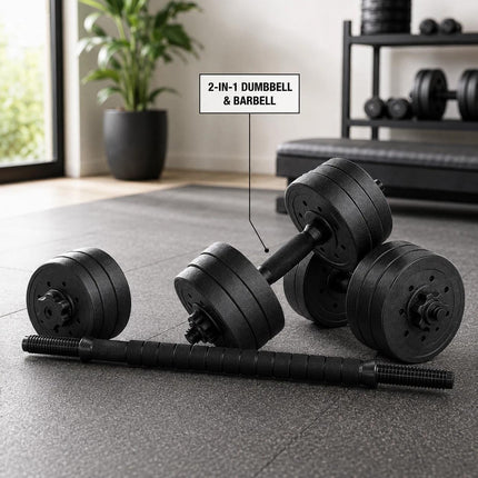 20KG Adjustable Dumbbell Barbell Set 2-in-1 Home Gym Strength Training Weight Set with Connecting Rod for Full Body Workout