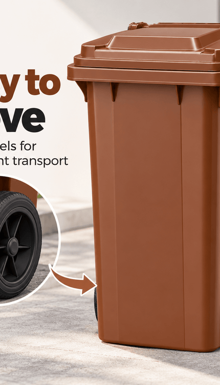 100L Brown Wheelie Bin with Lid & Wheels Outdoor Plastic Rubbish Dustbin