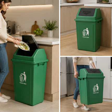 40L Plastic Recycling Bin with Swing Lid – Green