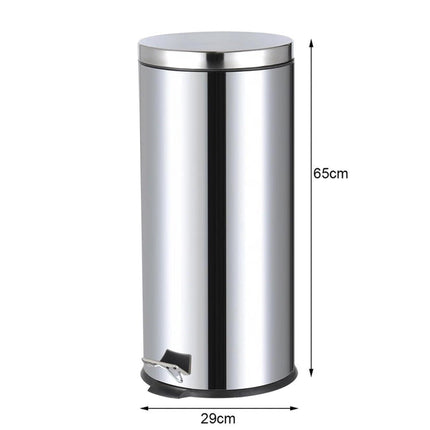 30L Stainless Steel Pedal Bin with Lid – Hands-Free Kitchen & Bathroom Trash Can