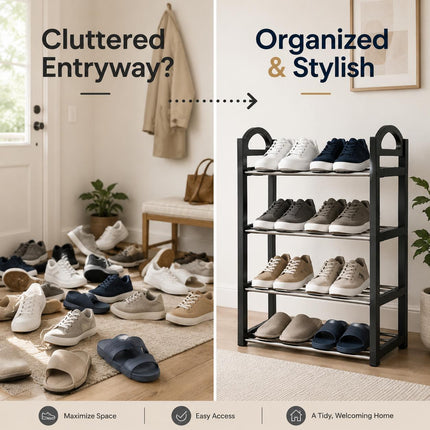 4-Tier Lightweight Shoe Rack Stand – Office & Entryway Boot Storage Shelf Organizer