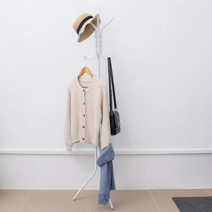Coat Rack Stand with 12 Hooks, White Metal Clothes Hanger Tree, Hat & Umbrella Organizer for Entryway