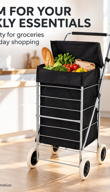 Folding Shopping Trolley Cart 4 Wheel With 60L