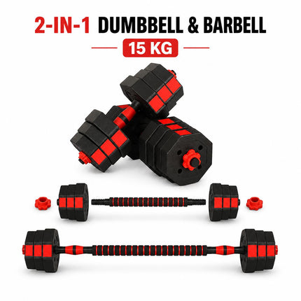 15KG Adjustable Dumbbell & Barbell Set