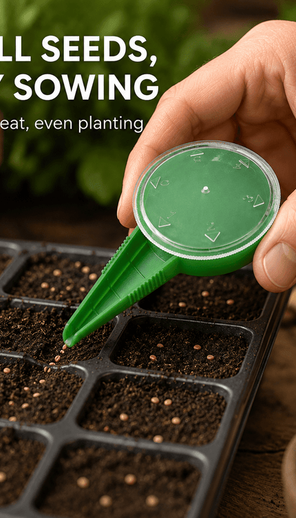 Seed Sower Dispenser with 5 Adjustable Dial Settings, Handheld Garden Seeder Spreader for Flower, Grass, Vegetable and Small Seeds, Easy Planting Tool