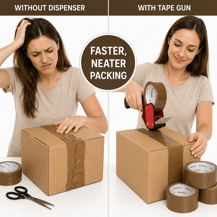 6 Rolls Brown Packing Tape with Tape Gun Dispenser 48mm x 66m, Parcel Sealing Tape for Boxes, Moving, Shipping and Packaging