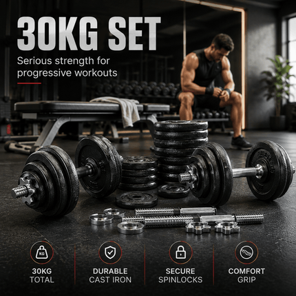 Adjustable Dumbbell Barbell Weight Set Cast Iron 15KG 20KG 30KG 50KG Home Gym
