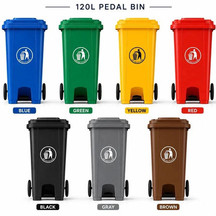 Wheelie Bin 100L 120L Waste Rubbish Dustbin with Lid Rubber Wheels