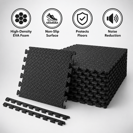 EVA Interlocking Foam Floor Mats 60x60x1cm Puzzle Gym Flooring Tiles for Home Gym Exercise Yoga Fitness Garage Floor Covering