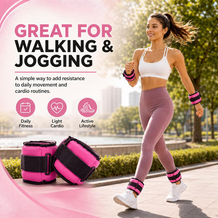 Pink Adjustable Ankle & Wrist Weights – Pair (0.5kg–3kg)