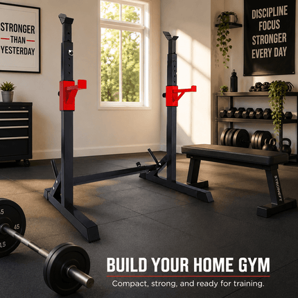 Adjustable Barbell Stand Rack, Height Adjustable Squat Support for Home Gym Strength Training