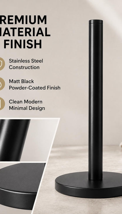 Kitchen Roll Holder Pack of 2 Free Standing Matt Black Stainless Steel Paper Towel Stand Countertop Holder 31.8cm