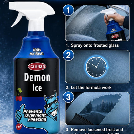 1L Car Demon Ice Spray Fast Acting Frost Ice Remover & Preventer for Frozen Windscreens Windows Cherry Scent Winter