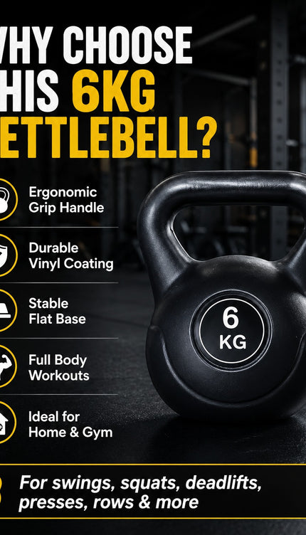 Vinyl Kettlebell Weight 4KG–20KG, Cast Iron Strength Training Equipment with Wide Grip Handle & Stable Flat Base, Free Weight for Home Gym, Squats, Swings and Full Body Workouts
