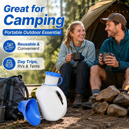 Unisex Portable Urinal Bottle 1L with Lid & Funnel Reusable Travel Pee Container for Patients, Elderly, Camping & Emergency Use