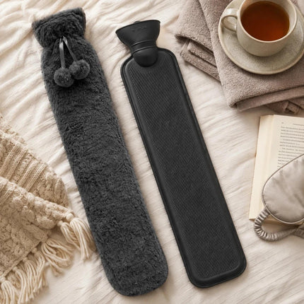 Hot Water Bottle 2L & Extra Long 2.2L with Soft Faux Fur Fleece Cover Reusable Winter Bed Warmer for Neck, Back, Stomach, Hands & Feet  Drinkware Portable Bottle