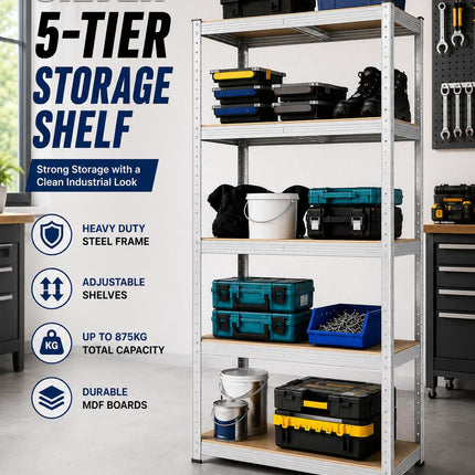 5-Tier Storage Rack with Adjustable Shelves Galvanized Steel Frame BLUE SILVER