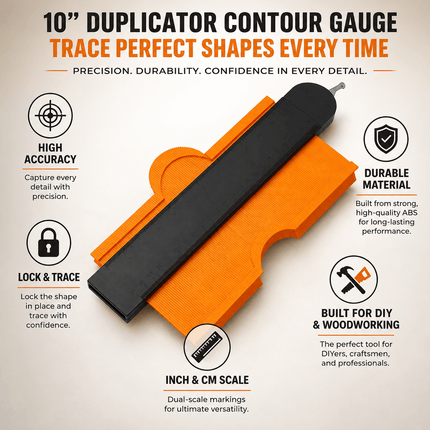 10 Inch Contour Gauge with Lock, ABS Shape Duplicator Profile Measuring Tool with Inch & CM Scale for Tiling, Laminate Flooring, Carpentry and DIY