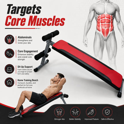 Adjustable Sit-Up Bench with Reverse Crunch Handles – Core & Ab Workout Bench
